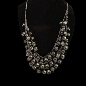 Grey Pearl And Silver Link 3 Strand Costume Necklace ~ Pre- Owned